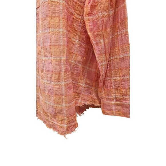Beach Lunch lounge sz XL guaze crinkle button up long sleeve orange raglan top - Picture 3 of 7